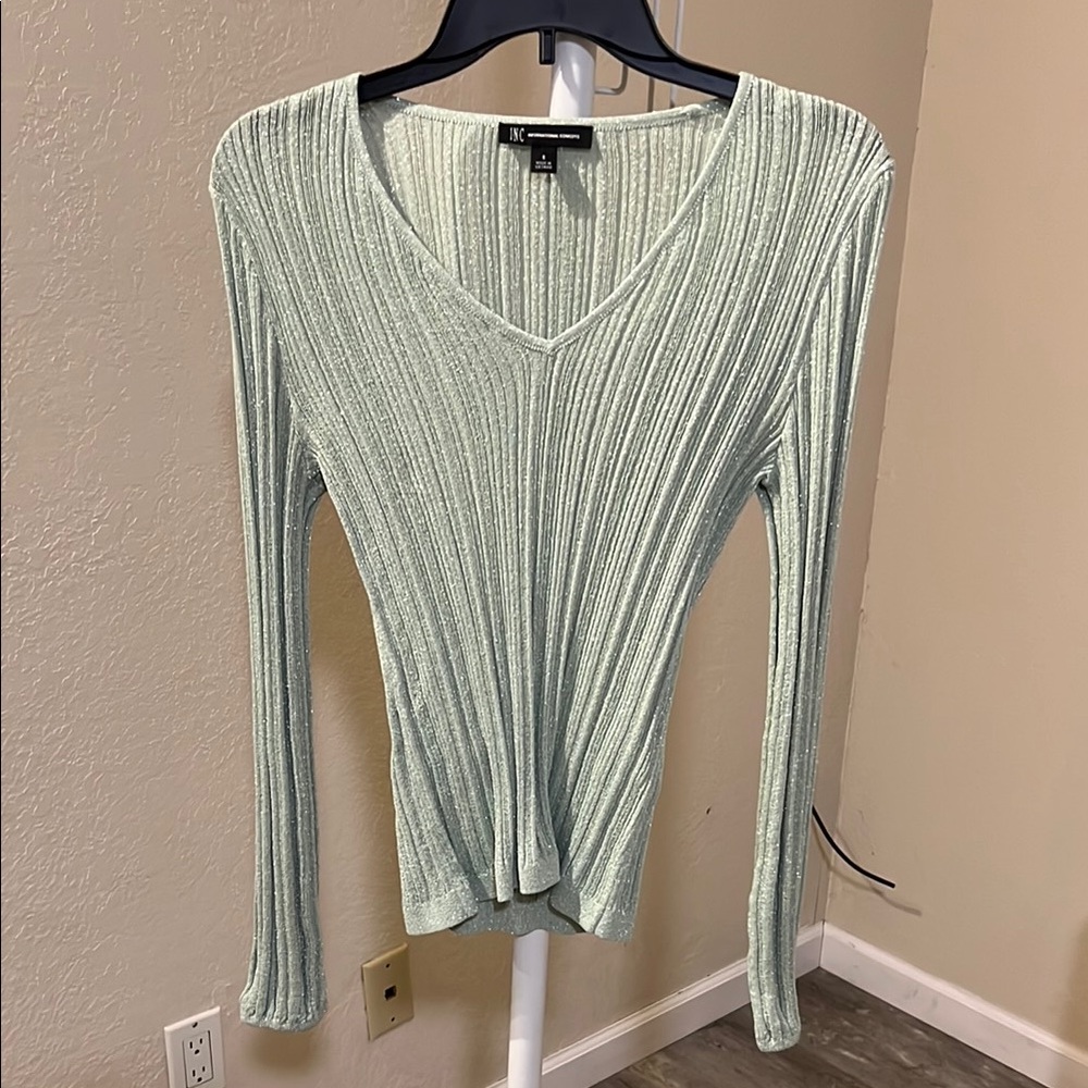 INC International Concepts Green Ribbed Long Sleeve Blouse